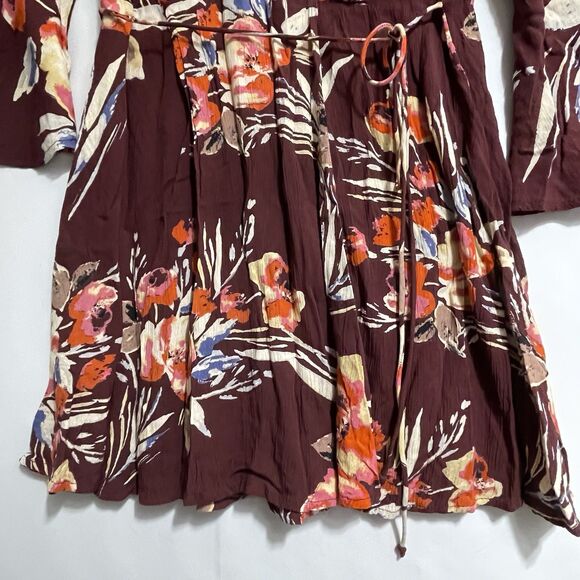 BILLABONG Floral Faux Wrap Mini Dress Flare Sleeve Cutout Back Women’s Size XS - Picture 6 of 16